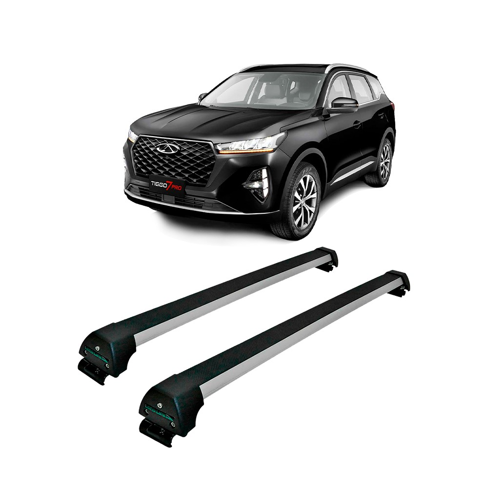 Rack de teto Long Life Sports alumínio Tiggo 7 com Longarina Integrada, com/ sem Teto Solar 2019 até 2021 - 4 Portas.